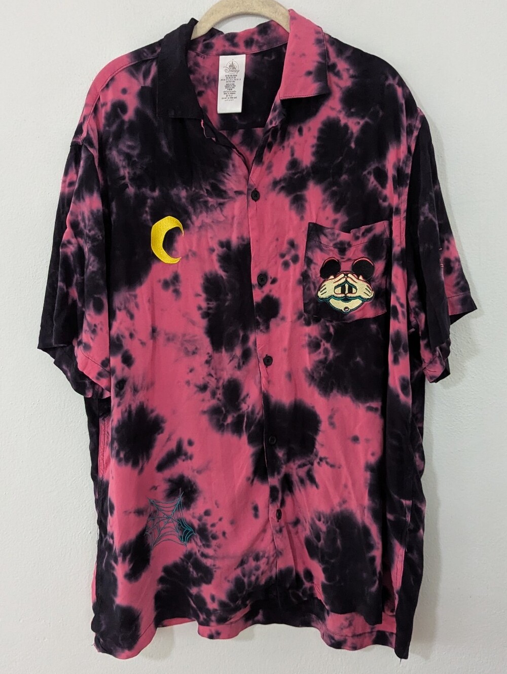 Disney Oogie Boogie Bash Tie Dye Shirt Embroidered Patch Mickey Pink Black XXL